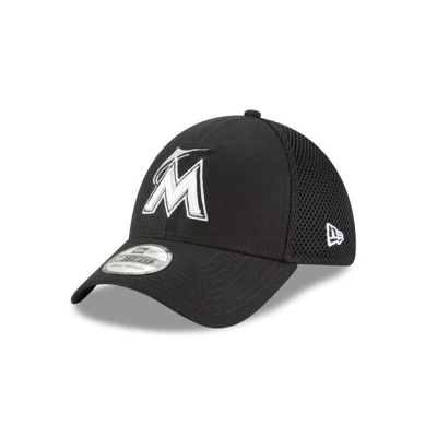 Black Miami Marlins Hat - New Era MLB Neo 39THIRTY Stretch Fit Caps USA5708639